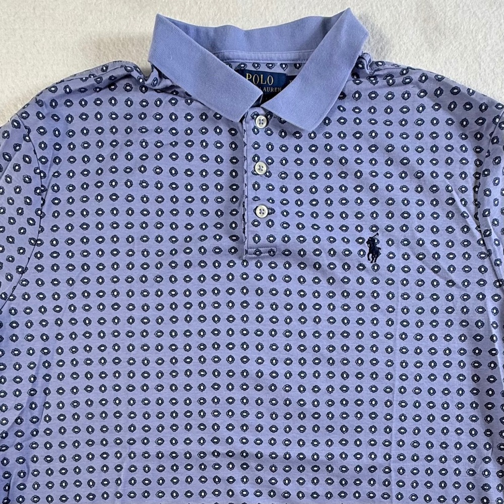 Polo Ralph Lauren Polo Shirt Mens XL‎ Classic Fit Medallion Print Blue AOP